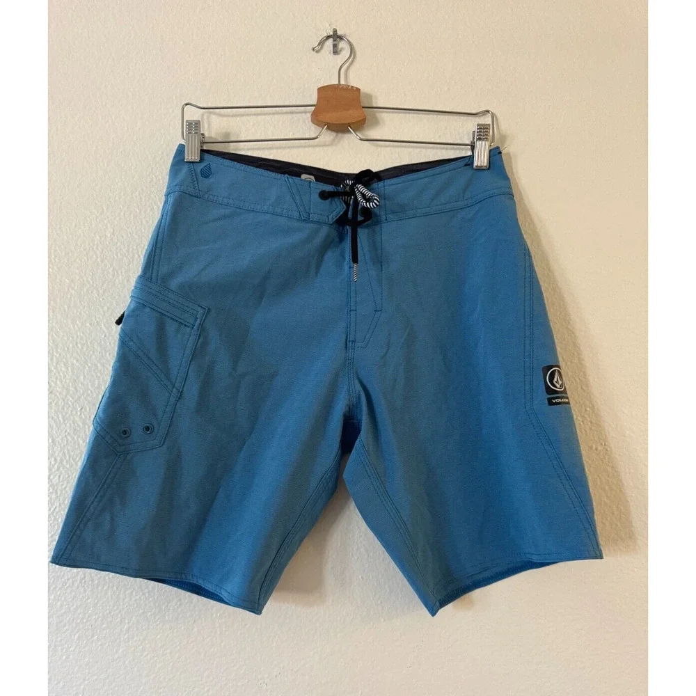 Volcom Men's Lido Solid Mod  Boardshorts‎ Size 29 Blue Drawstring Waist Stretch